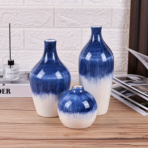 花瓶3個セット セラミック花瓶 3色展開 青 緑 黄