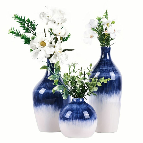 グラデーション陶器 花瓶 （青色と茶色のグラデーション 陶器製