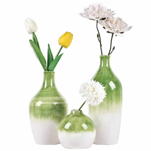 花瓶３個セット セラミック花瓶 3色展開 青 緑 黄 グラデーション花瓶 a-503 2枚目の画像