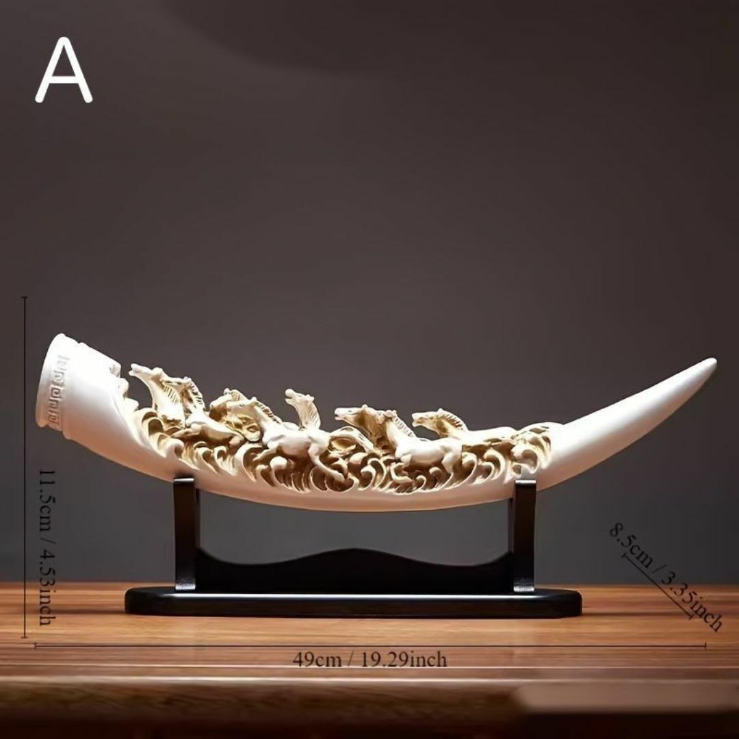 彫刻 置物 約32cm 牙 細密彫刻 龍 オブジェ 象牙風