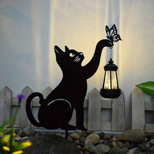 シルエットキャットランタン 猫のライト 芝生ランプ アウトドア