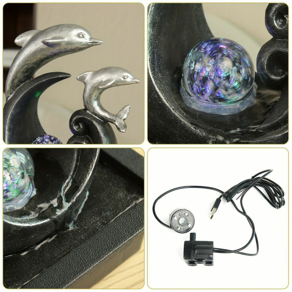 USB駆動 卓上噴水 2匹のかわいいイルカの噴水 カラフルなLEDライト付き a-535 5枚目の画像