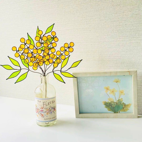 ミモザのワイヤースワッグ ワイヤーアート レジン 花束 アート ミモザのワイヤースワッグ ワイヤーアート レジン 花束 アート