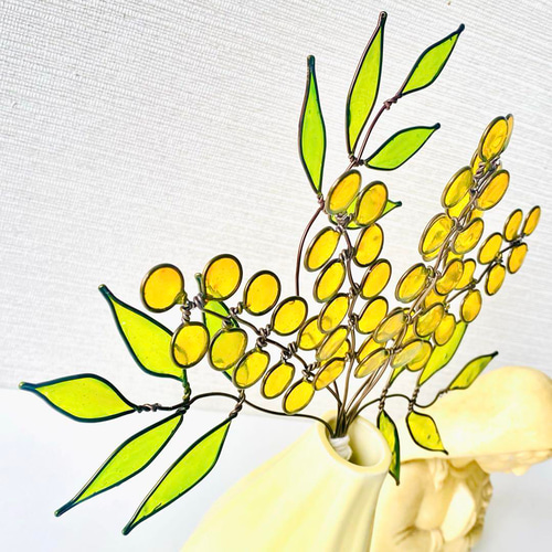 ミモザのワイヤースワッグ ワイヤーアート レジン 花束 アート ミモザのワイヤースワッグ ワイヤーアート レジン 花束 アート