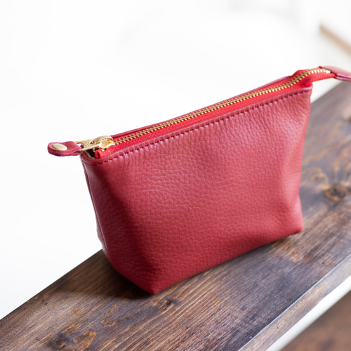 本革 化粧ポーチ レッド シュリンクレザー レディース 日本製 トラベル