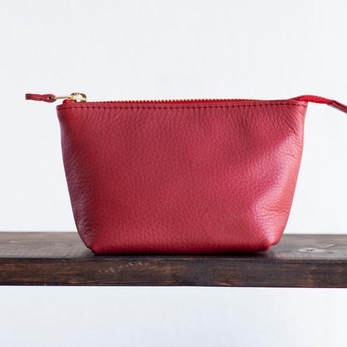 本革 化粧ポーチ レッド シュリンクレザー レディース 日本製