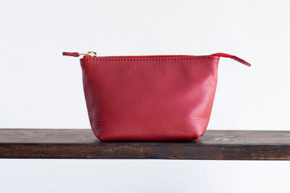 本革 化粧ポーチ レッド シュリンクレザー レディース 日本製