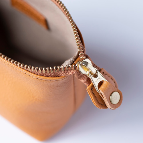 本革 化粧ポーチ キャメル シュリンクレザー レディース 日本製