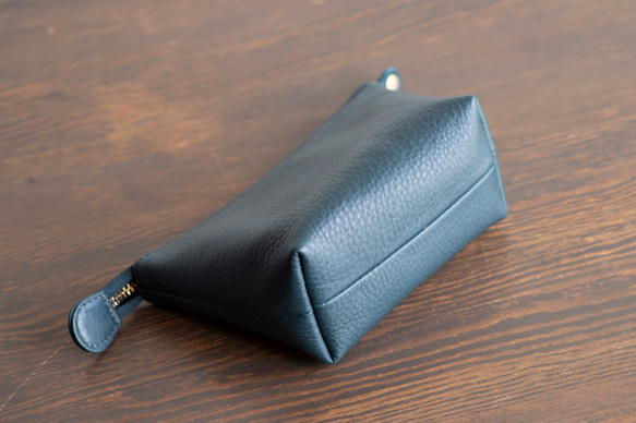 本革　化粧ポーチ　ブルーグリーン　シュリンクレザー　レディース　日本製　ミニポーチ　小物入れ　apo-01cs 8枚目の画像