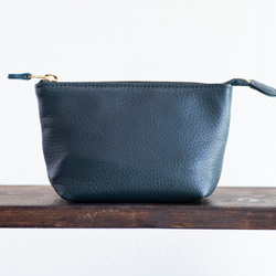 本革　化粧ポーチ　ブルーグリーン　シュリンクレザー　レディース　日本製　ミニポーチ　小物入れ　apo-01cs 1枚目の画像