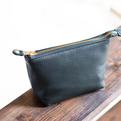 本革　化粧ポーチ　ブルーグリーン　シュリンクレザー　レディース　日本製　ミニポーチ　小物入れ　apo-01cs 2枚目の画像