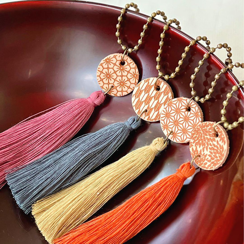 本革☆和柄バッグチャーム】タッセル付き｜浴衣・和装にぴったり｜かご