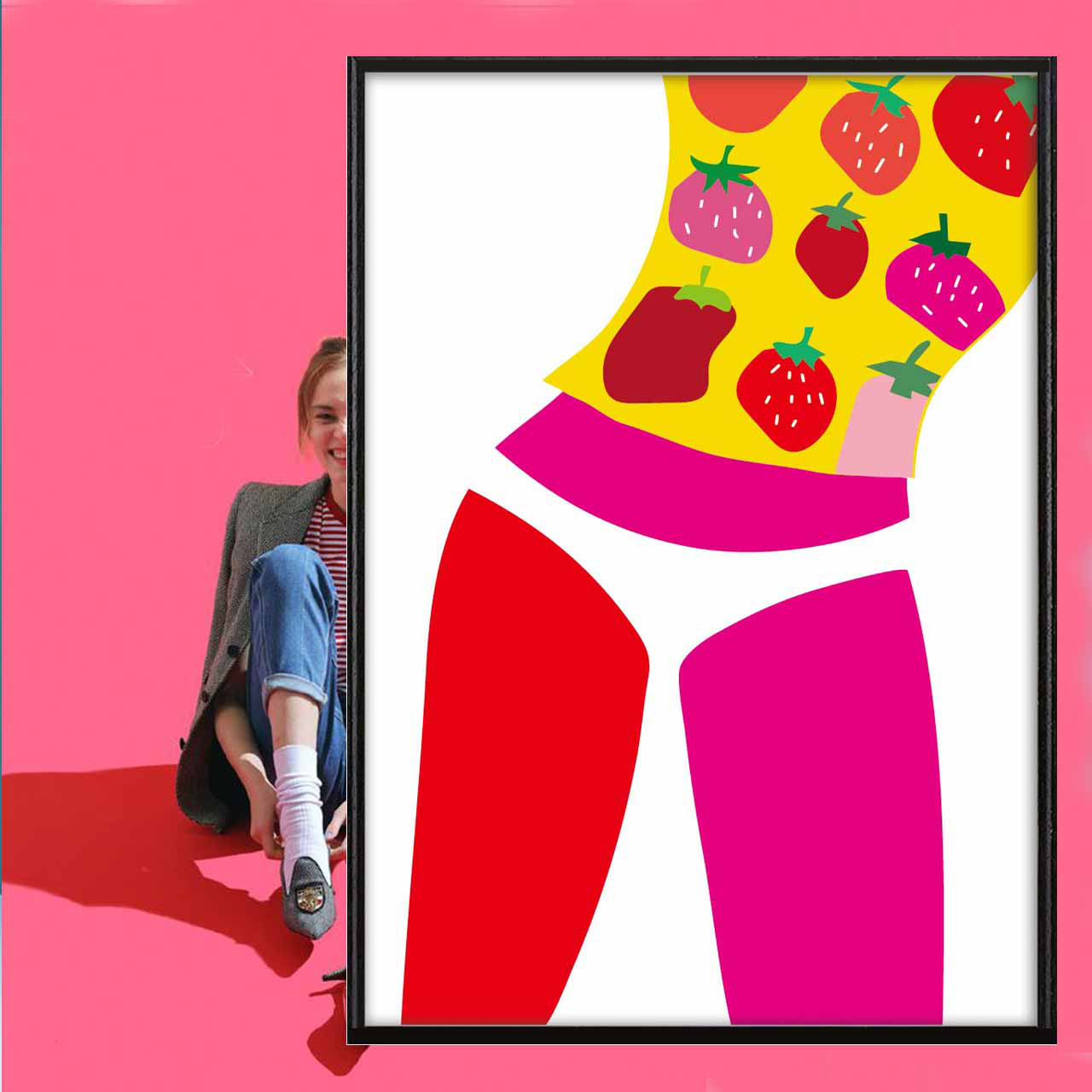 T-shirt  イチゴ　イラスト　ポスター　A4 A3 A2 A1　アート  　アートポスター　sei検索　2815