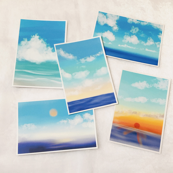 初夏の始まり　5枚　ポストカード　はがき　イラスト　かわいい　キレイ　自然　太陽　雲 1枚目の画像