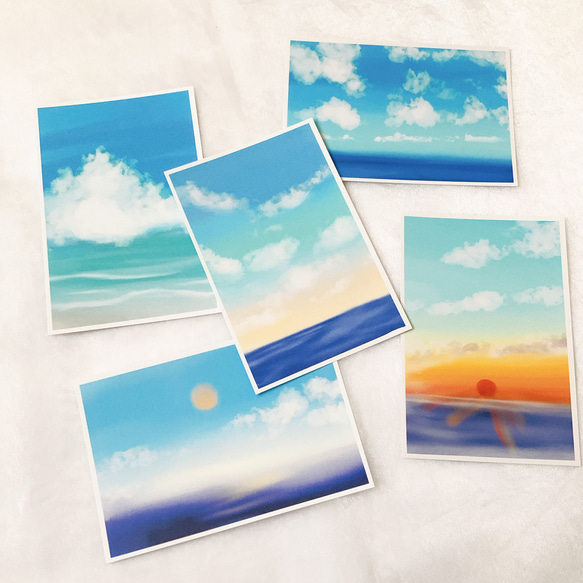 初夏の始まり　5枚　ポストカード　はがき　イラスト　かわいい　キレイ　自然　太陽　雲 2枚目の画像