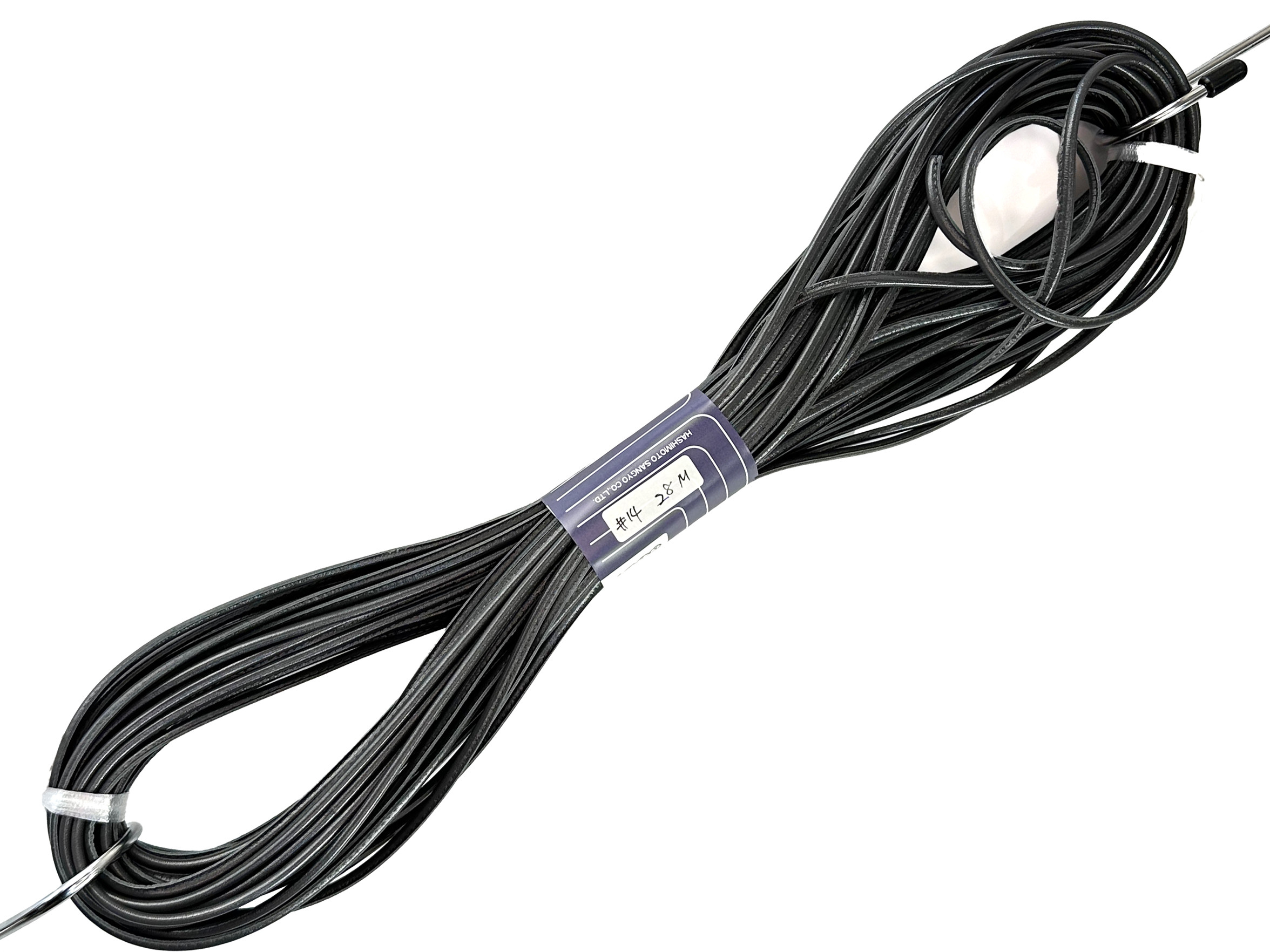 【特価商品】14濃グレー　約28M　革芯入コード片ステッチ4mm　顔料仕上げのカラフルな革紐ショルダーストラップなどに