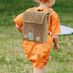 新作♡キッズリュック型刺繍ストローバッグ,夏バッグ、ハンドバッグ　子供用　ママバッグ 9枚目の画像