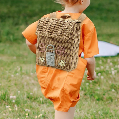 新作♡キッズリュック型刺繍ストローバッグ,夏バッグ、ハンドバッグ