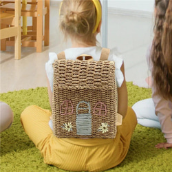 新作♡キッズリュック型刺繍ストローバッグ,夏バッグ、ハンドバッグ　子供用　ママバッグ 5枚目の画像
