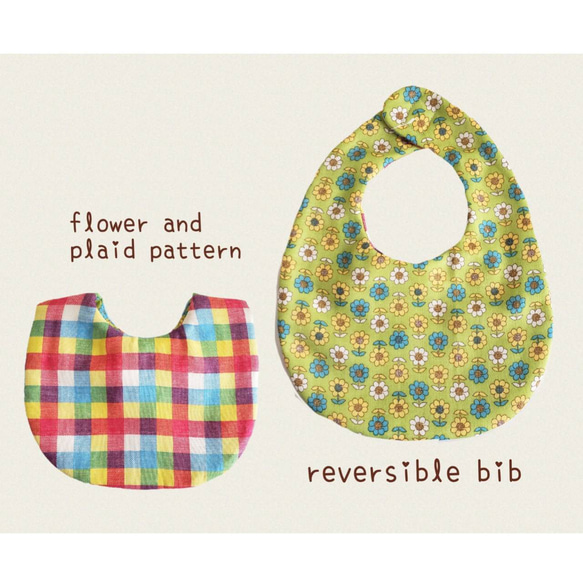 ☆プレゼントチェック×ミモザ☆ ハンドメイドリバーシブルスタイ