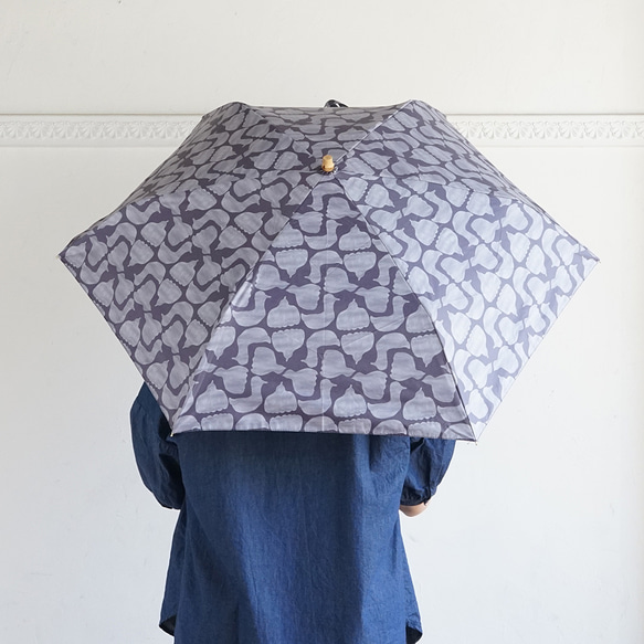 【予約８月にお届け】竹ハンドル UVカット折りたたみ傘 bird 紫外線カット 晴雨兼用 鳥柄 日傘 雨傘 15枚目の画像