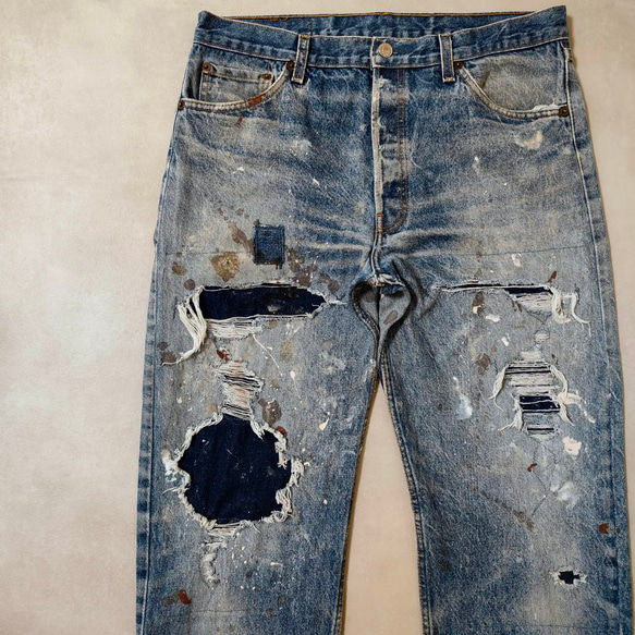 Levi's 501 リメイク　カスタムデニム W34 L34 90s USA製 Levi's 501 リーバイス501 リメイクデニム アニメ