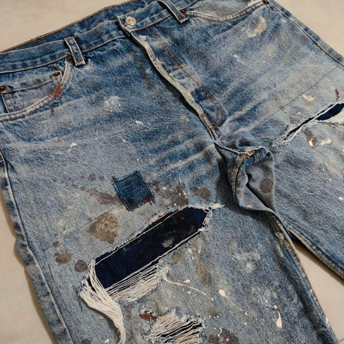 Levi's 501 リメイク　カスタムデニム W34 L34 W34表記 リペアカスタム usa製 リーバイス 501 リメイクデニム