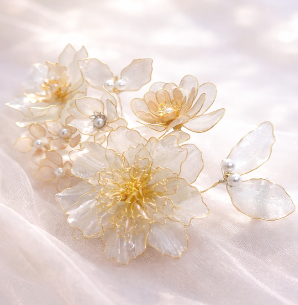 再販4】 芍薬 と 牡丹 の 髪飾り ☆ 成人式 ウェディング 卒業式