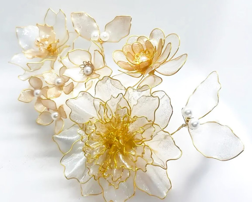 再販4】 芍薬 と 牡丹 の 髪飾り ☆ 成人式 ウェディング 卒業式