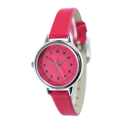 女性の反時計回りのエレガントな腕時計レッド ダイヤルとストラップのパーソナライズされた腕時計 世界中に無料配送 1枚目の画像