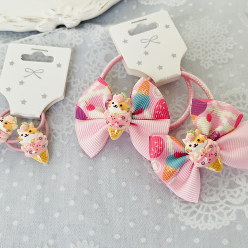 リボンヘアゴム♡カノンリボン～long～♡ねこちゃん♡ハンドメイド