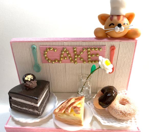 ☆猫ちゃんのケーキ屋さん(1点限定品)  樹脂粘土　置き物 3枚目の画像