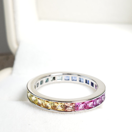 受注制作 ラボサファイア フルエタニティーリング カラフル シルバー製