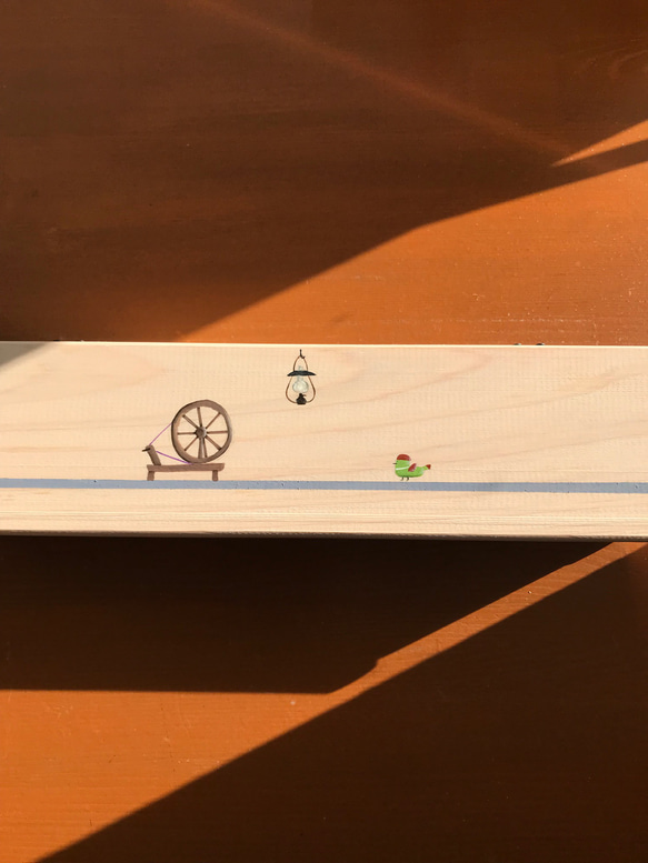 食卓に置ける箸箱　糸車と小鳥　カトラリーケース　メガネ入れ　小物入れ　蓋付き木製　少人数用 2枚目の画像