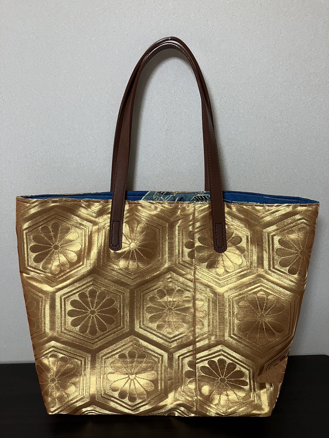 アンズルーム★ちょっと豪華な★着物×帯★トートバッグ★バッグ★大容量★ゴールド