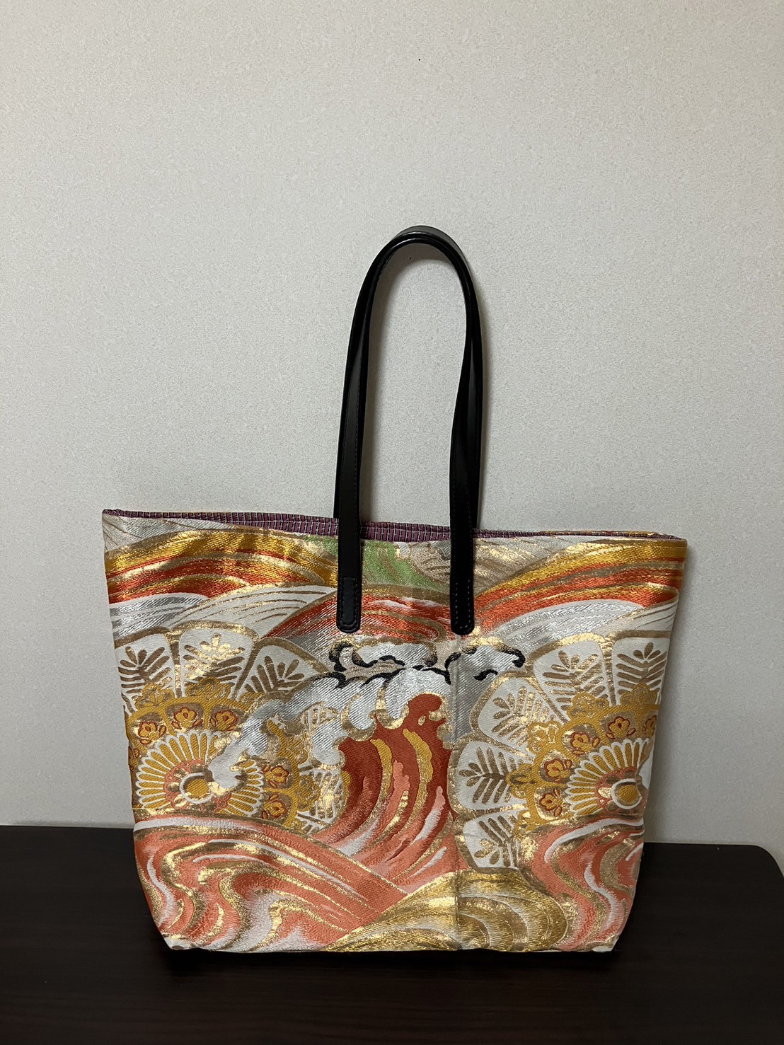 アンズルーム★ちょっと豪華な★着物×帯★トートバッグ★大容量★ゴールド系