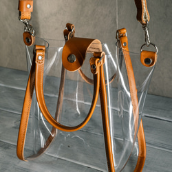 真皮和透明手拿包 2way 迷你包透明骨架 [透明/駝色] 第7張的照片