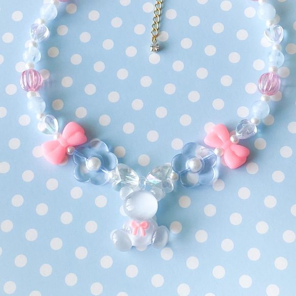 little princess＊ jelly bear - blue キッズイヤリング + キッズ ネックレス セット 4枚目の画像