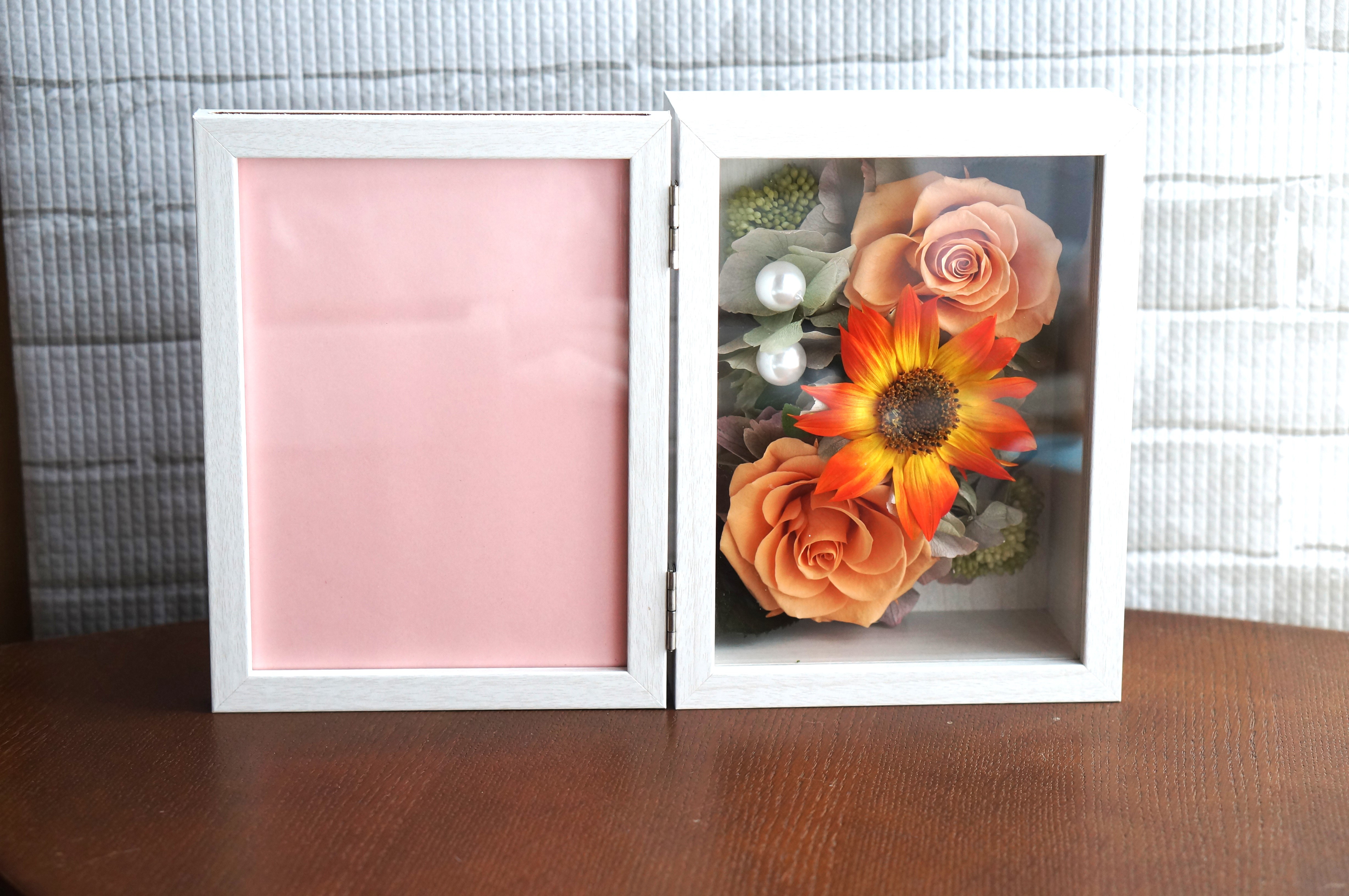 プリザーブドフラワーひまわり・結婚祝い 誕生日祝い　退職祝い　写真縦