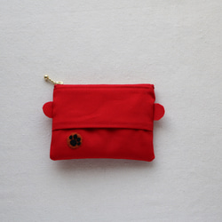 ポケットティッシュケース付き動物ミニポーチ【赤クマ】 2枚目の画像