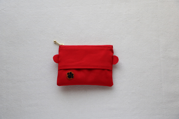 ポケットティッシュケース付き動物ミニポーチ【赤クマ】 2枚目の画像
