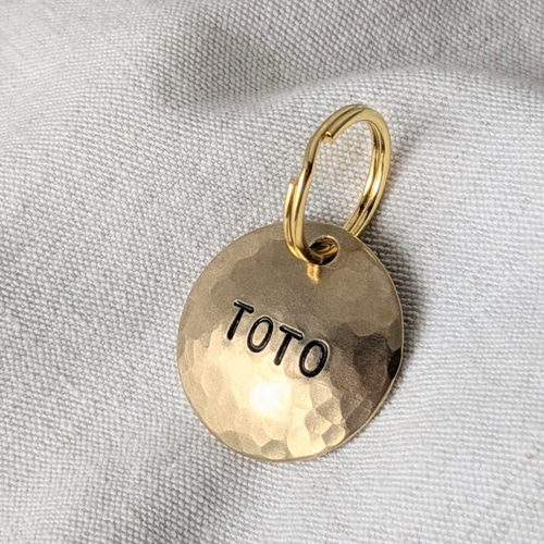 ぷっくり真鍮迷子札鎚目タイプ□ネームタグ□犬 リード・首輪 Dog tag