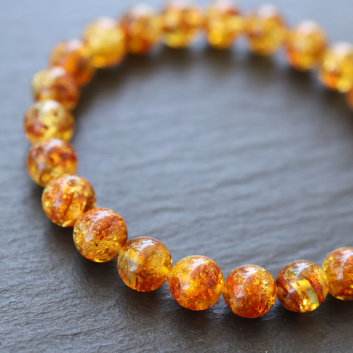 天然 ハニーアンバー琥珀のパワーストーンブレスレット