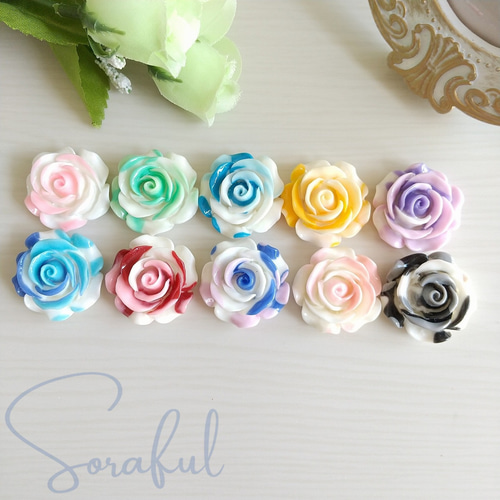4個】マープルカラーの薔薇カボション バラ 28mm【デコパーツ