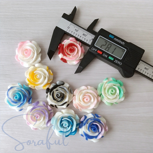 4個】マープルカラーの薔薇カボション バラ 28mm【デコパーツ】 D-0139