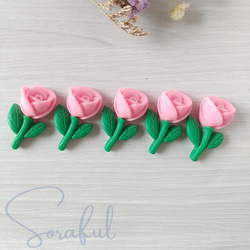 【5個】小ぶりなビビットカラーの薔薇　バラ　花　フラワー【デコパーツ】 D-0242 13枚目の画像
