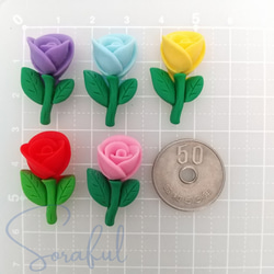 【5個】小ぶりなビビットカラーの薔薇　バラ　花　フラワー【デコパーツ】 D-0242 15枚目の画像
