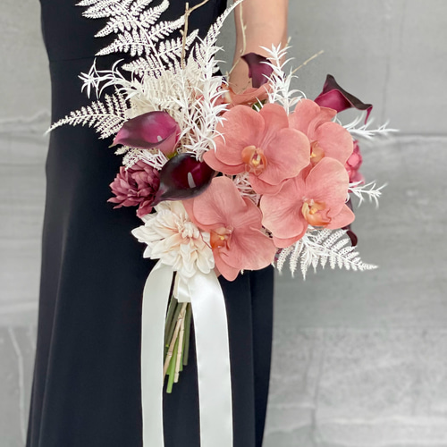 くすみオレンジ胡蝶蘭♪ドライ風 ウェディングブーケ ブートニア