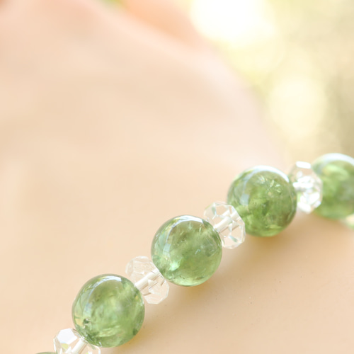 ⬛︎ グリーンエメラルドマイカ ブレスレット　天然石　約12.2ミリ グリーンマイカ 緑祖母晶 エメラルド ブレスレット 13㍉珠