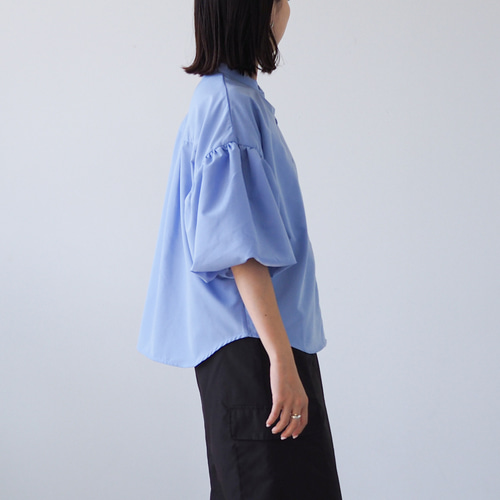 新品タグ付き♡CELFORD 衿ビジューブラウス バルーンスリーブ バンドカラー バンドカラーバルーンスリーブブラウス サックスブルー(長袖